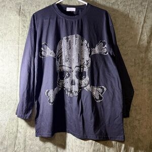 Black Studded Skull Long‎ Sleeve Tee